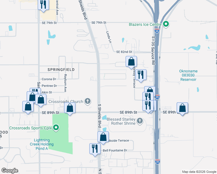 map of restaurants, bars, coffee shops, grocery stores, and more near 601 City View Drive in Oklahoma City