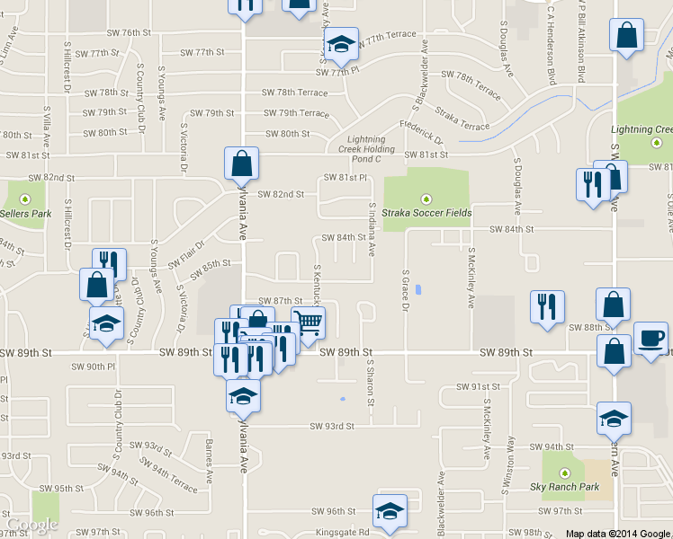map of restaurants, bars, coffee shops, grocery stores, and more near 8529 Placker Place in Oklahoma City