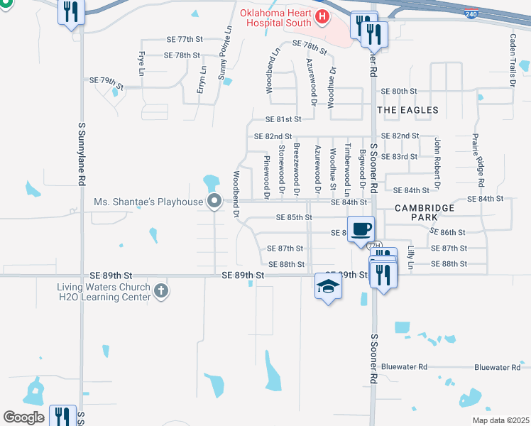 map of restaurants, bars, coffee shops, grocery stores, and more near 5201 Southeast 85th Street in Oklahoma City