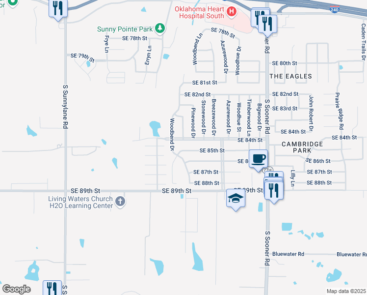 map of restaurants, bars, coffee shops, grocery stores, and more near 5013 Southeast 85th Street in Oklahoma City
