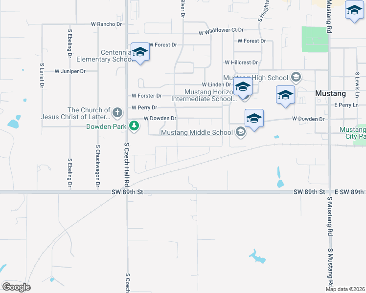map of restaurants, bars, coffee shops, grocery stores, and more near 632 West Carson Drive in Mustang