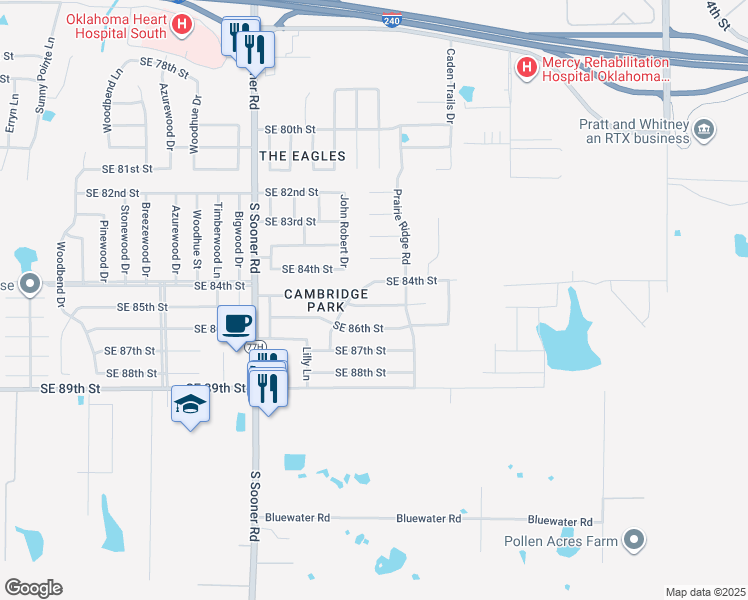 map of restaurants, bars, coffee shops, grocery stores, and more near 8516 Jenny Lane in Oklahoma City