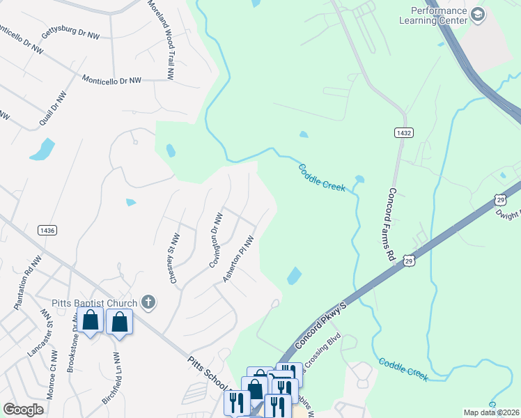 map of restaurants, bars, coffee shops, grocery stores, and more near 4760 Lauren Glen Street Northwest in Concord