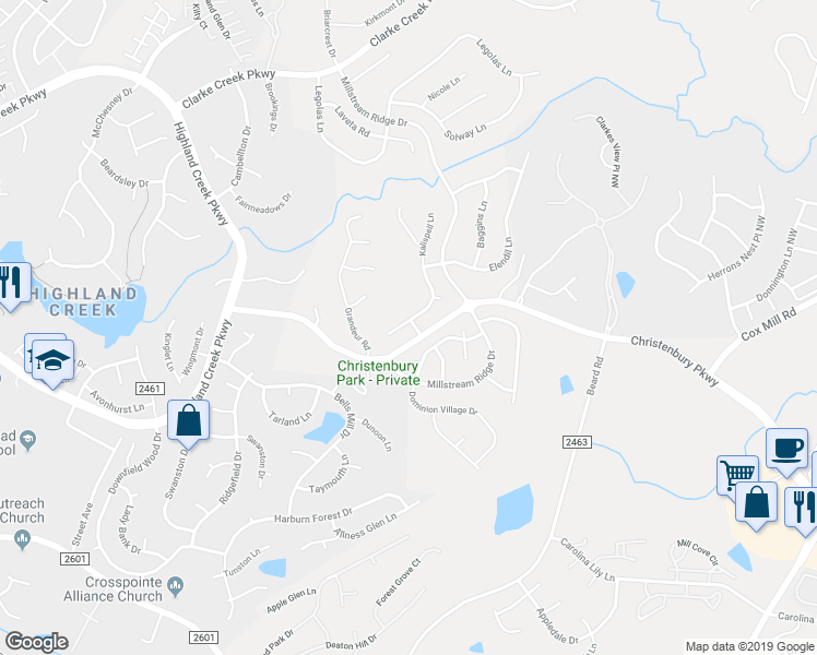 map of restaurants, bars, coffee shops, grocery stores, and more near 3811 Kalispell Lane in Charlotte