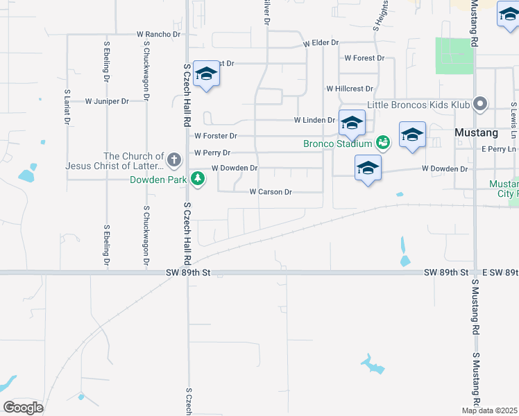 map of restaurants, bars, coffee shops, grocery stores, and more near 706 West Carson Drive in Mustang