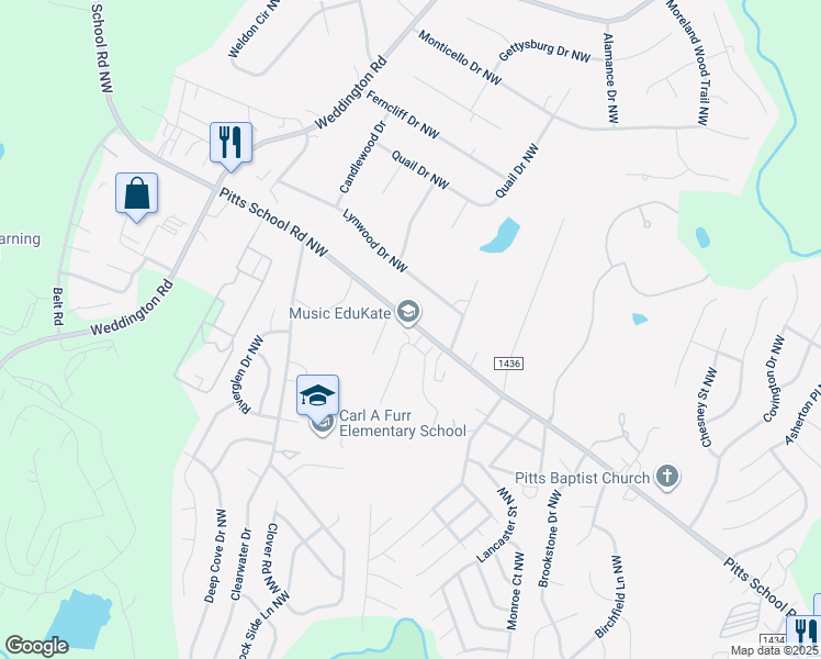 map of restaurants, bars, coffee shops, grocery stores, and more near 352 Tidmarsh Court Northwest in Concord