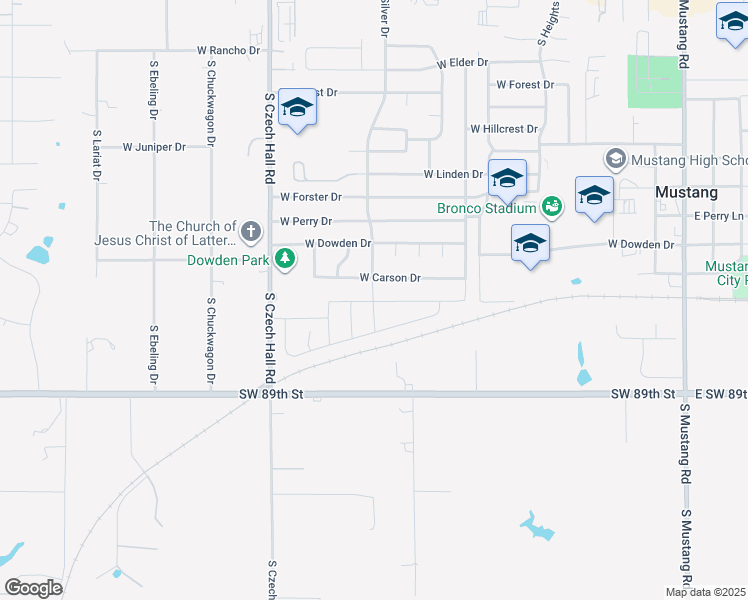 map of restaurants, bars, coffee shops, grocery stores, and more near 706 West Carson Drive in Mustang
