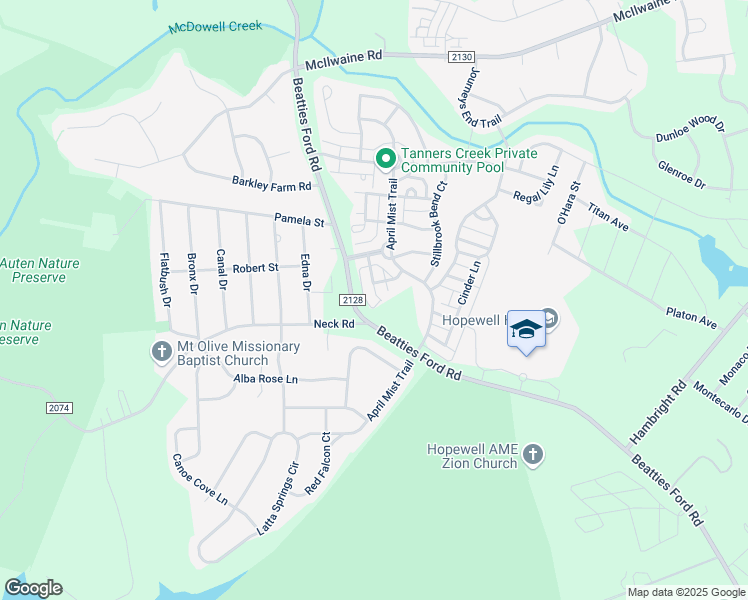 map of restaurants, bars, coffee shops, grocery stores, and more near 12119 Cane Branch Way in Huntersville