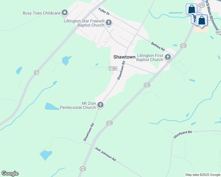 map of restaurants, bars, coffee shops, grocery stores, and more near 1016 Shawtown Road in Lillington