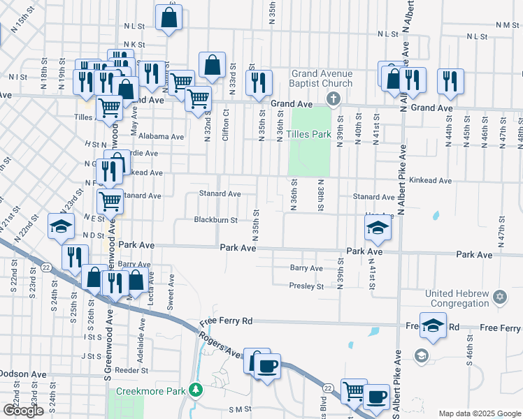 map of restaurants, bars, coffee shops, grocery stores, and more near 516 North 35th Street in Fort Smith