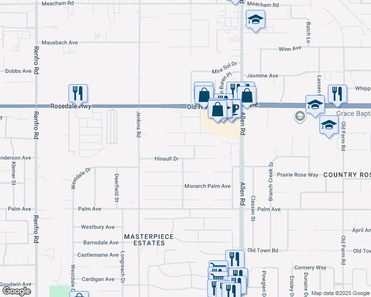 map of restaurants, bars, coffee shops, grocery stores, and more near 13407 Giro Drive in Bakersfield
