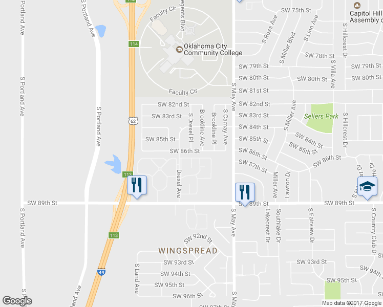 map of restaurants, bars, coffee shops, grocery stores, and more near 3024 Southwest 86th Street in Oklahoma City