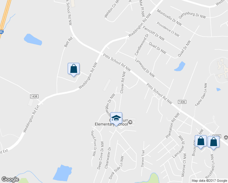 map of restaurants, bars, coffee shops, grocery stores, and more near 416 Riverglen Drive Northwest in Concord