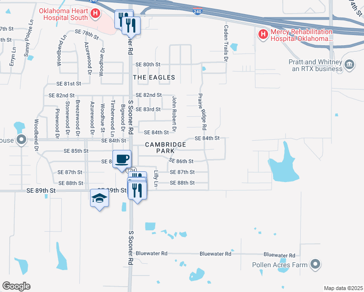 map of restaurants, bars, coffee shops, grocery stores, and more near 8516 Jenny Lane in Oklahoma City