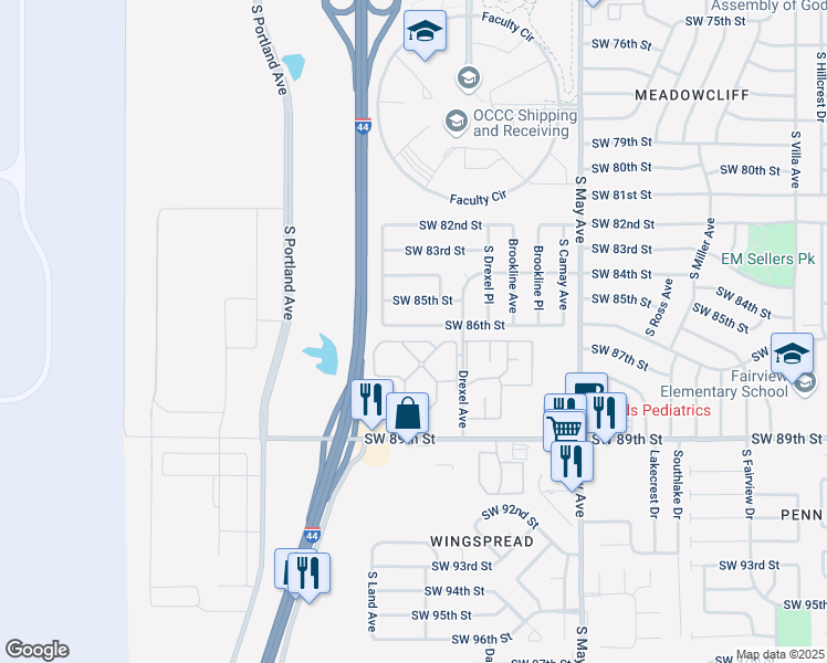 map of restaurants, bars, coffee shops, grocery stores, and more near 3212 Southwest 86th Street in Oklahoma City