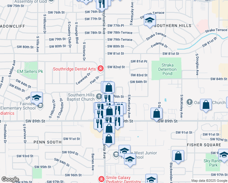 map of restaurants, bars, coffee shops, grocery stores, and more near 8609 Virginia Terrace in Oklahoma City