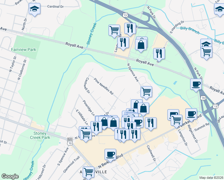 map of restaurants, bars, coffee shops, grocery stores, and more near 600 Brookwood Lane in Goldsboro