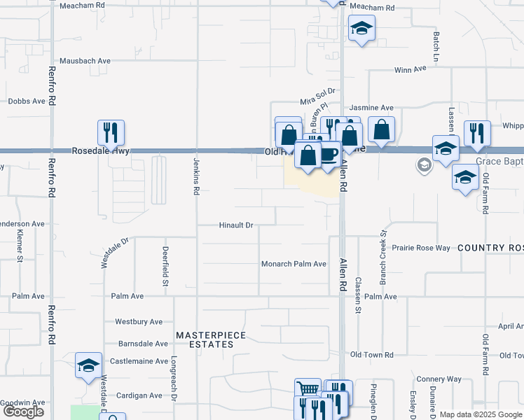 map of restaurants, bars, coffee shops, grocery stores, and more near 13407 Giro Drive in Bakersfield
