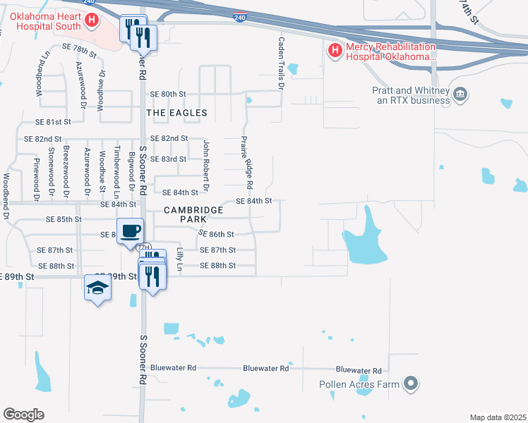 map of restaurants, bars, coffee shops, grocery stores, and more near 6115 Southeast 85th Street in Oklahoma City