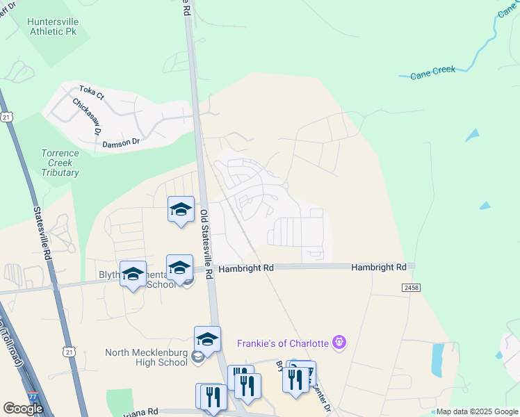 map of restaurants, bars, coffee shops, grocery stores, and more near 12450 Bryton Ridge Parkway in Huntersville