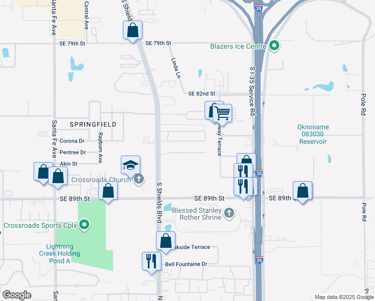 map of restaurants, bars, coffee shops, grocery stores, and more near 601 City View Drive in Oklahoma City