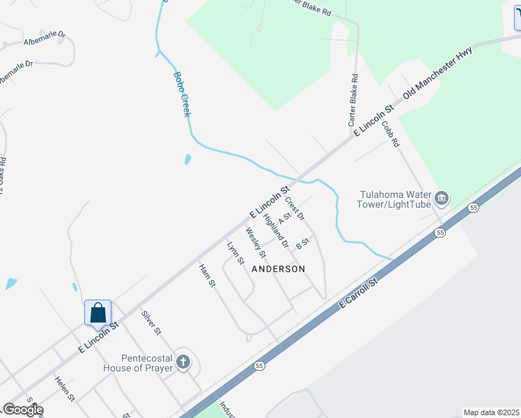 map of restaurants, bars, coffee shops, grocery stores, and more near 2104 East Lincoln Street in Tullahoma