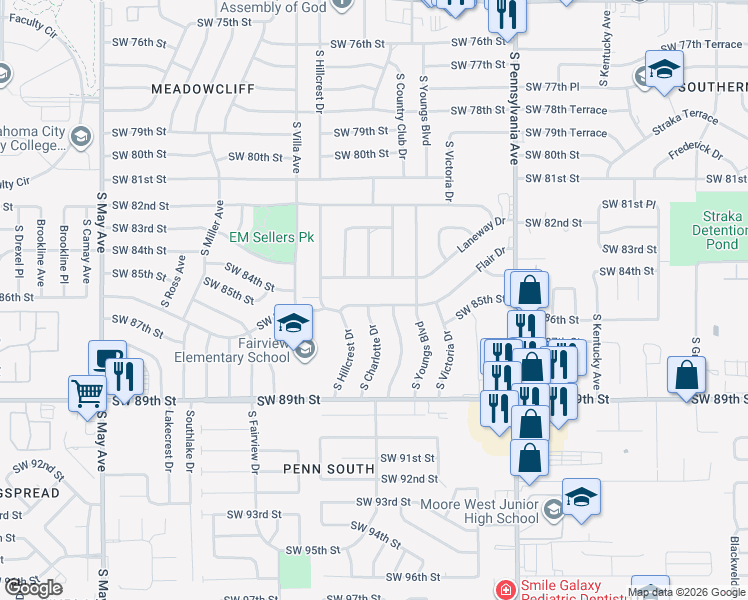 map of restaurants, bars, coffee shops, grocery stores, and more near 2329 Flair Drive in Oklahoma City
