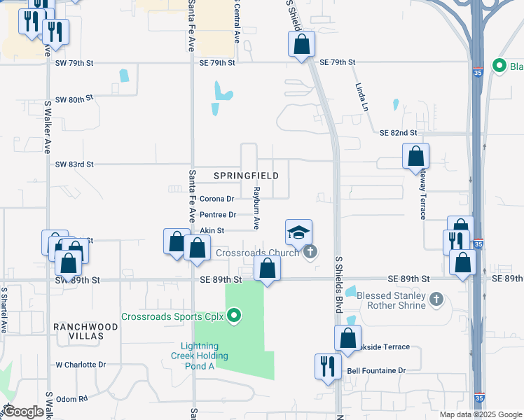 map of restaurants, bars, coffee shops, grocery stores, and more near 212 Corona Drive in Oklahoma City