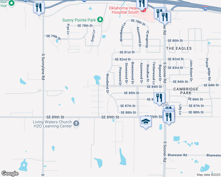 map of restaurants, bars, coffee shops, grocery stores, and more near 5013 Southeast 85th Street in Oklahoma City