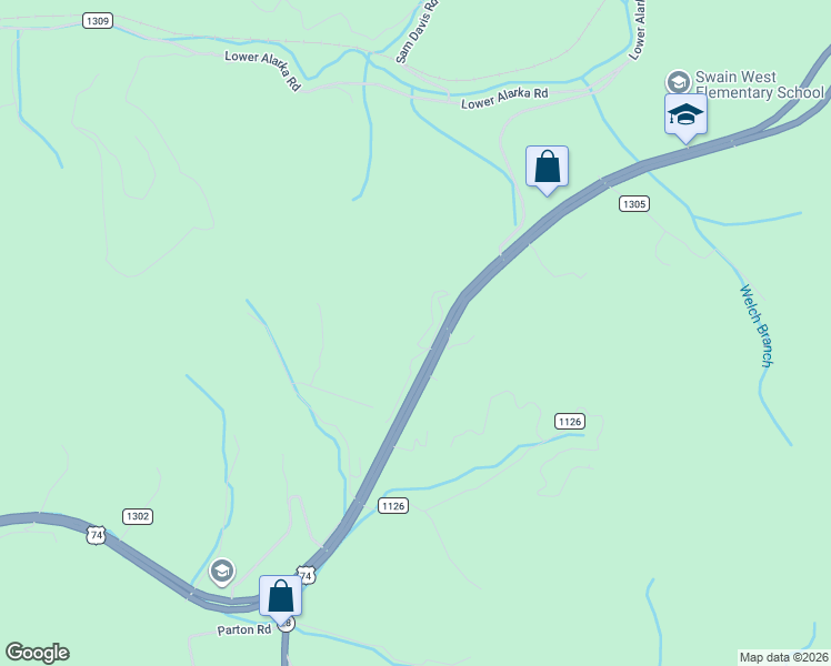 map of restaurants, bars, coffee shops, grocery stores, and more near 65 Cunningham Road in Bryson City