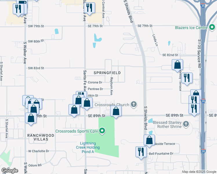 map of restaurants, bars, coffee shops, grocery stores, and more near 109 Pentree Drive in Oklahoma City