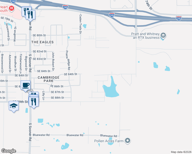 map of restaurants, bars, coffee shops, grocery stores, and more near 6248 Southeast 84th Street in Oklahoma City