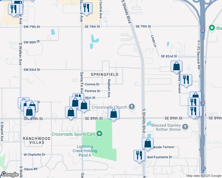 map of restaurants, bars, coffee shops, grocery stores, and more near 212 Corona Drive in Oklahoma City