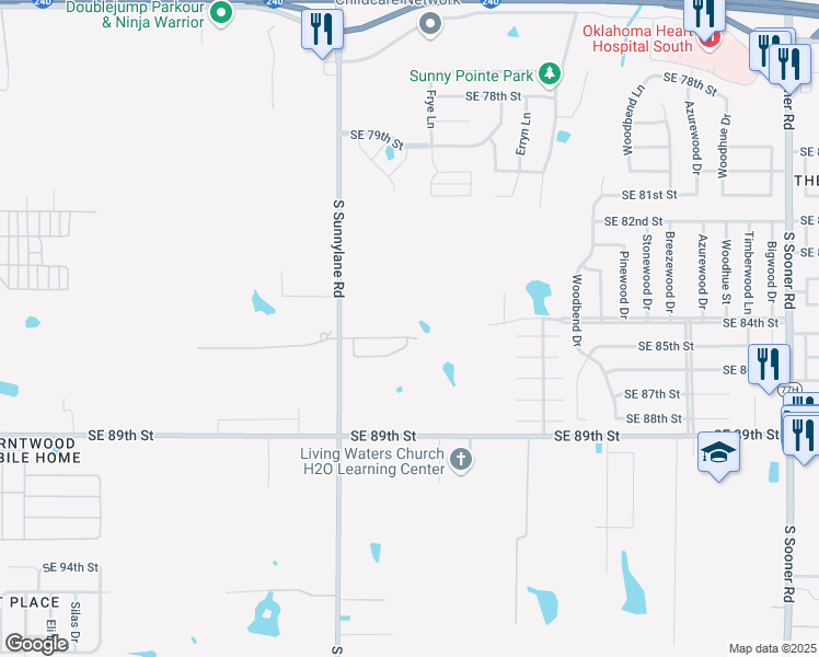 map of restaurants, bars, coffee shops, grocery stores, and more near 4417 Southeast 86th Street in Oklahoma City