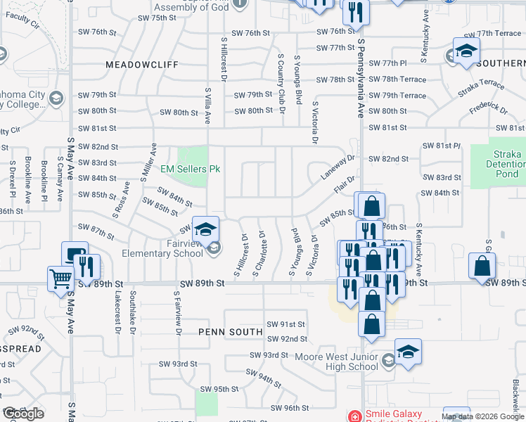 map of restaurants, bars, coffee shops, grocery stores, and more near 2329 Flair Drive in Oklahoma City