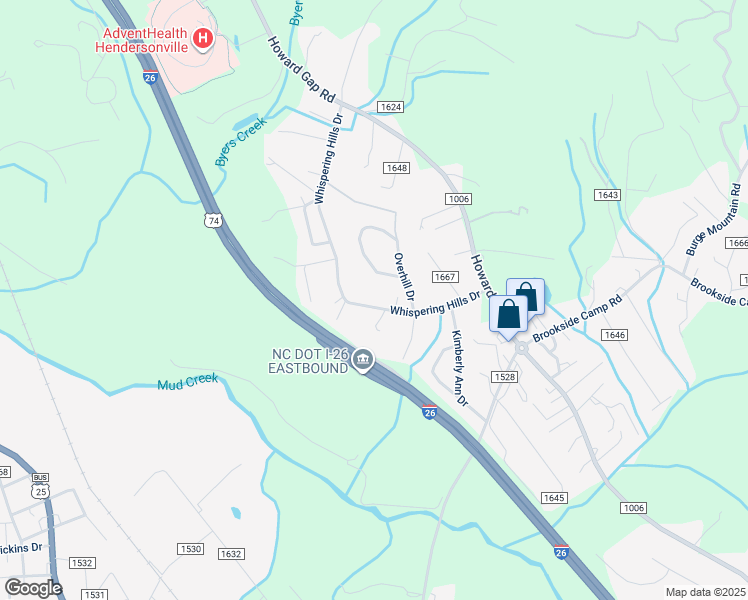 map of restaurants, bars, coffee shops, grocery stores, and more near 318 Whispering Hills Drive in Hendersonville