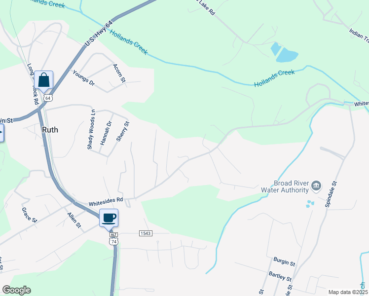 map of restaurants, bars, coffee shops, grocery stores, and more near 104 Champion Drive in Rutherfordton