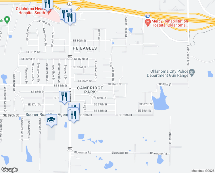 map of restaurants, bars, coffee shops, grocery stores, and more near 6008 Southeast 84th Street in Oklahoma City