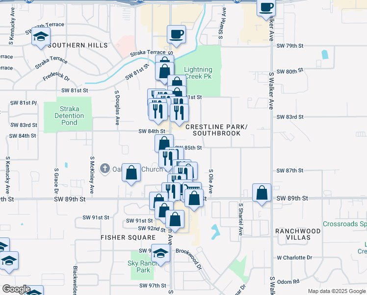 map of restaurants, bars, coffee shops, grocery stores, and more near 841 Southwest 85th Street in Oklahoma City