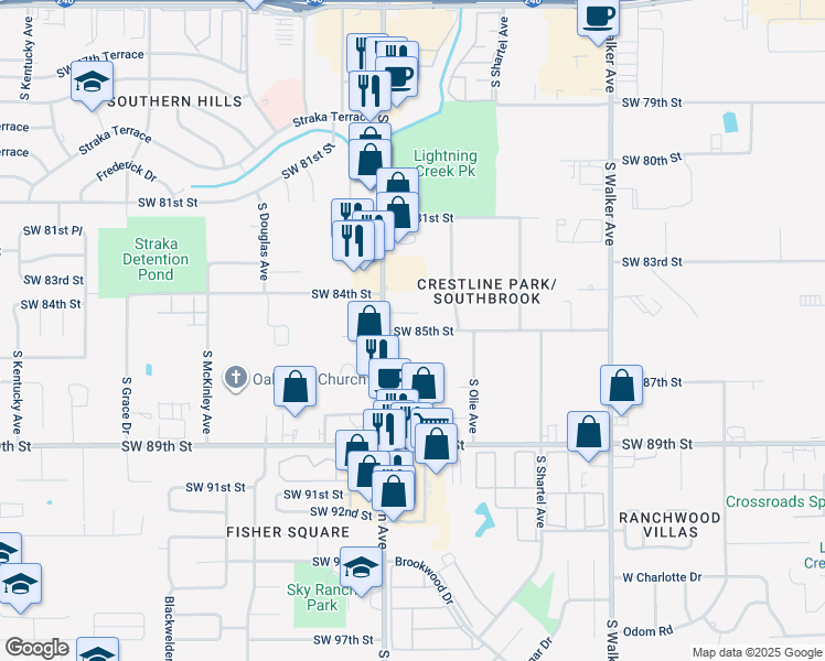 map of restaurants, bars, coffee shops, grocery stores, and more near 841 Southwest 85th Street in Oklahoma City