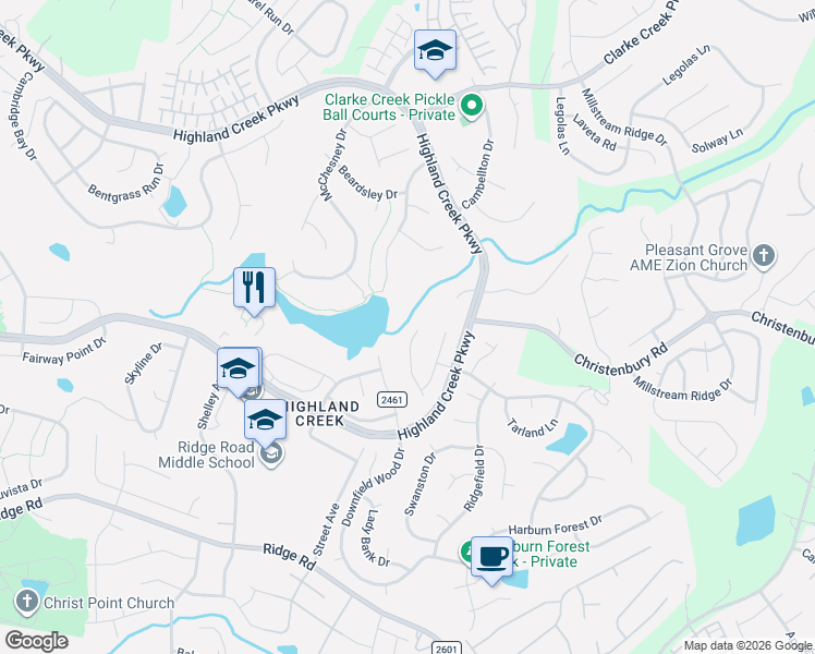 map of restaurants, bars, coffee shops, grocery stores, and more near 5716 Kinglet Lane in Charlotte
