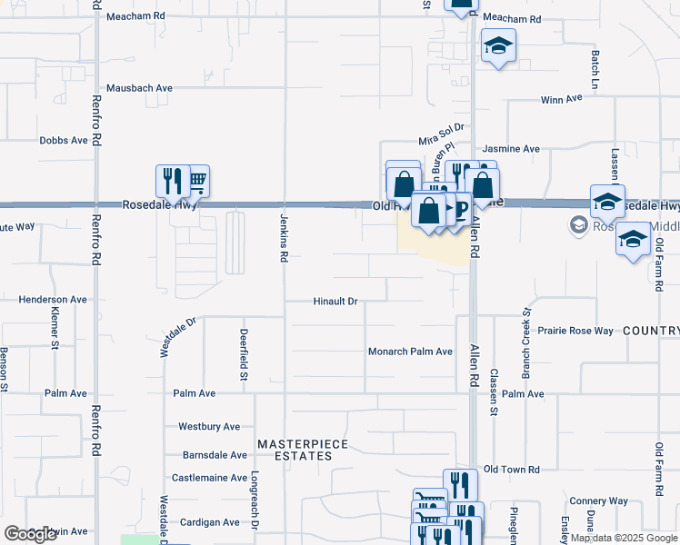 map of restaurants, bars, coffee shops, grocery stores, and more near 13418 Giro Drive in Bakersfield