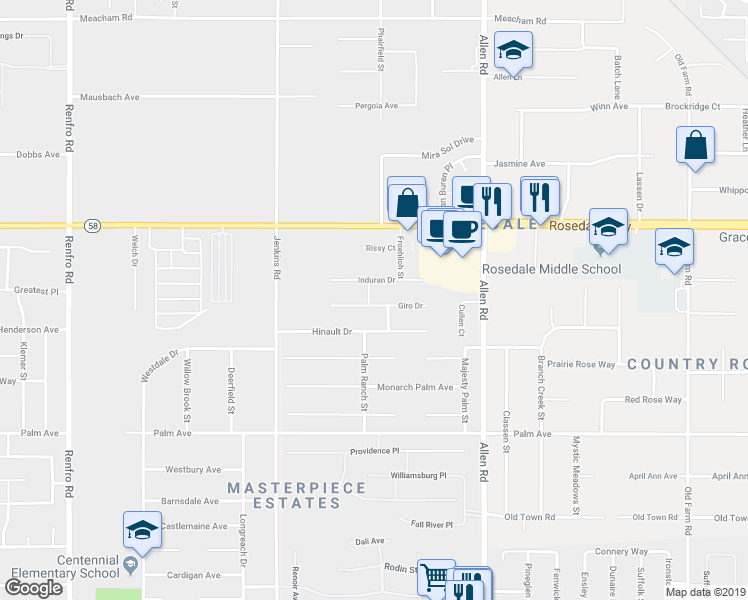 map of restaurants, bars, coffee shops, grocery stores, and more near 13308 Giro Drive in Bakersfield