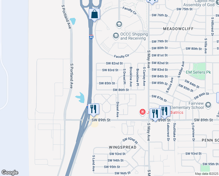 map of restaurants, bars, coffee shops, grocery stores, and more near 3212 Southwest 86th Street in Oklahoma City