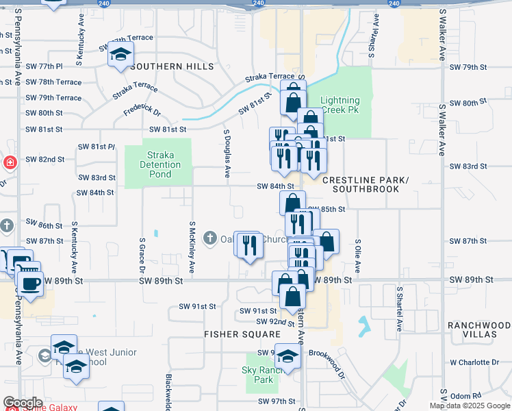 map of restaurants, bars, coffee shops, grocery stores, and more near 940 Southwest 84th Street in Oklahoma City