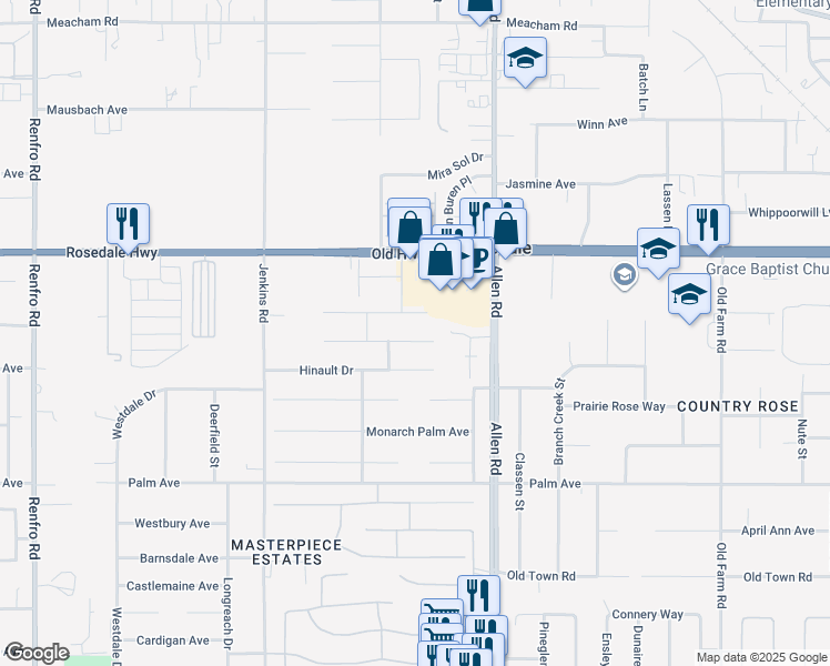map of restaurants, bars, coffee shops, grocery stores, and more near 13109 Giro Drive in Bakersfield