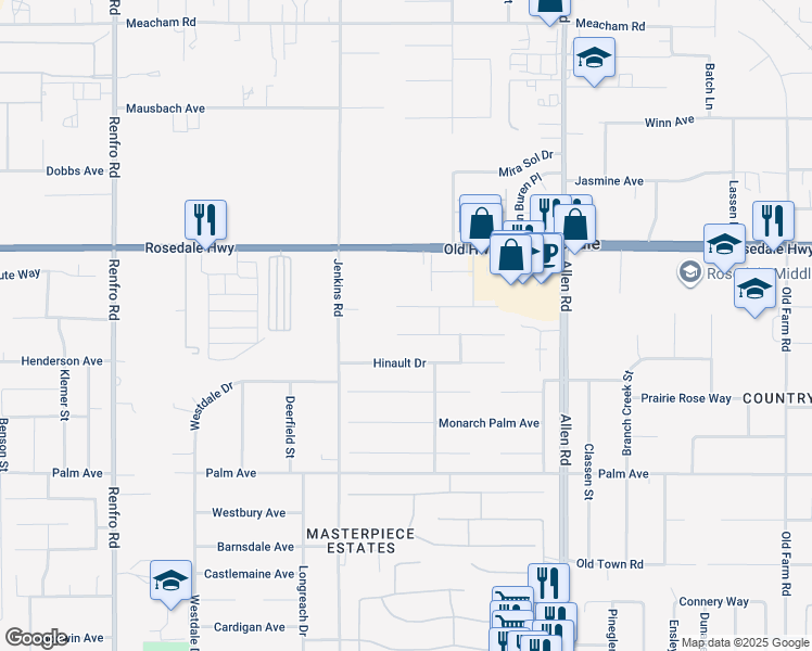 map of restaurants, bars, coffee shops, grocery stores, and more near 13418 Giro Drive in Bakersfield