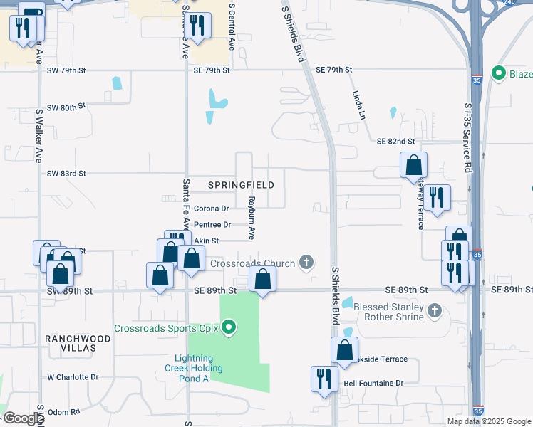 map of restaurants, bars, coffee shops, grocery stores, and more near 212 Corona Drive in Oklahoma City