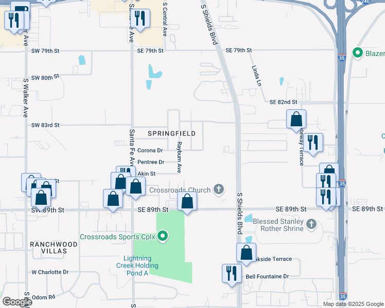 map of restaurants, bars, coffee shops, grocery stores, and more near 212 Corona Drive in Oklahoma City