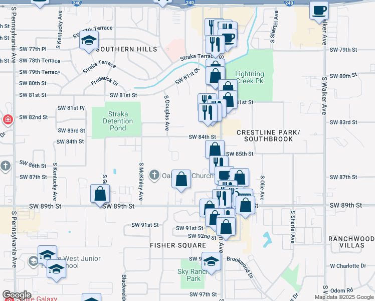 map of restaurants, bars, coffee shops, grocery stores, and more near 940 Southwest 84th Street in Oklahoma City